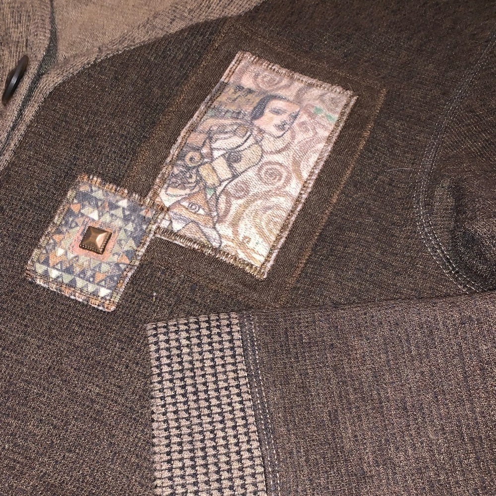 Vintage Eclectic Patchwork Grandpa Asymmetrical Sweater Nancy Bolen Cardigan M - Picture 4 of 12